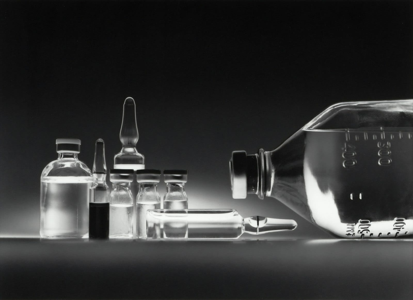 Glass vials of vitamins prepared for an infusion