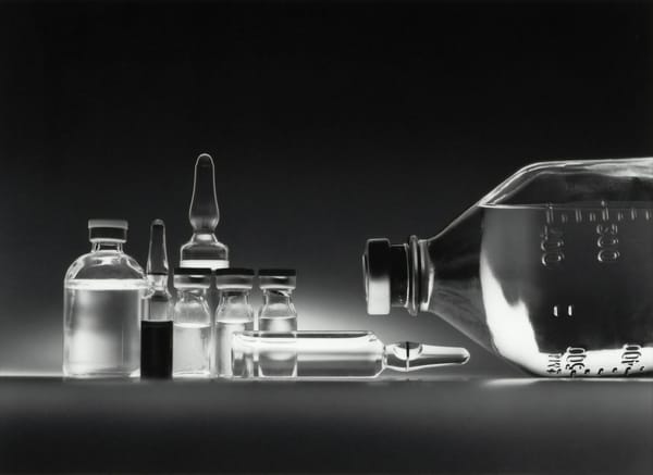 Glass vials of vitamins prepared for an infusion